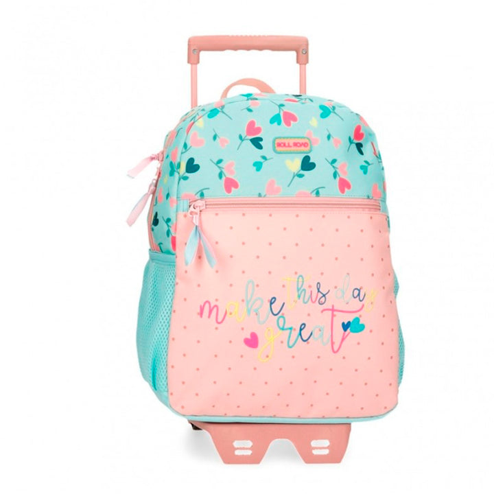 Mochila pré-escolar 33cm c/ carro Roll Road Queen of Heart multicor