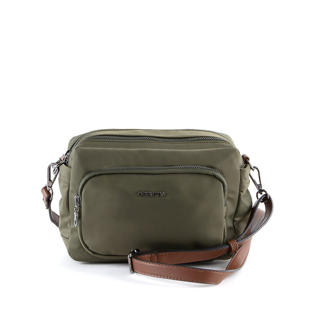 Mala de tiracolo com 2 compartimentos em nylon Erium para Senhora Khaki 