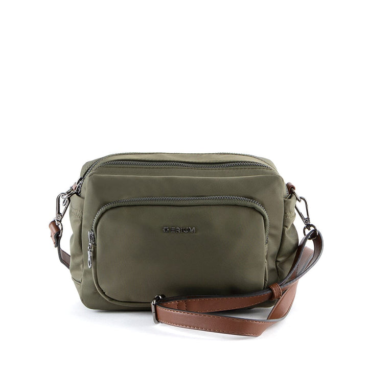 Mala de tiracolo com 2 compartimentos em nylon Erium para Senhora Khaki 