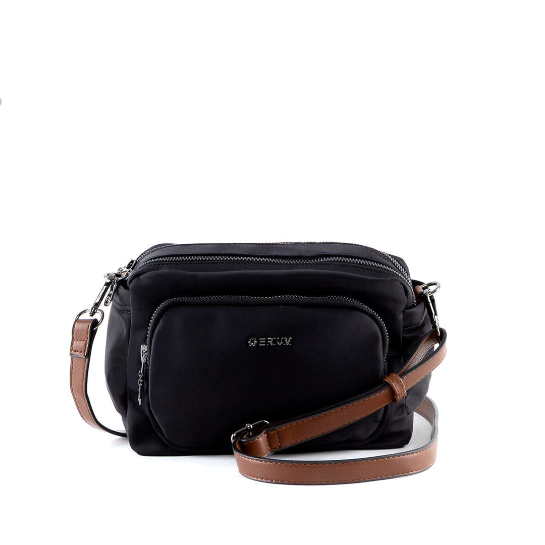Mala de tiracolo com 2 compartimentos em nylon Erium para Senhora Preto 
