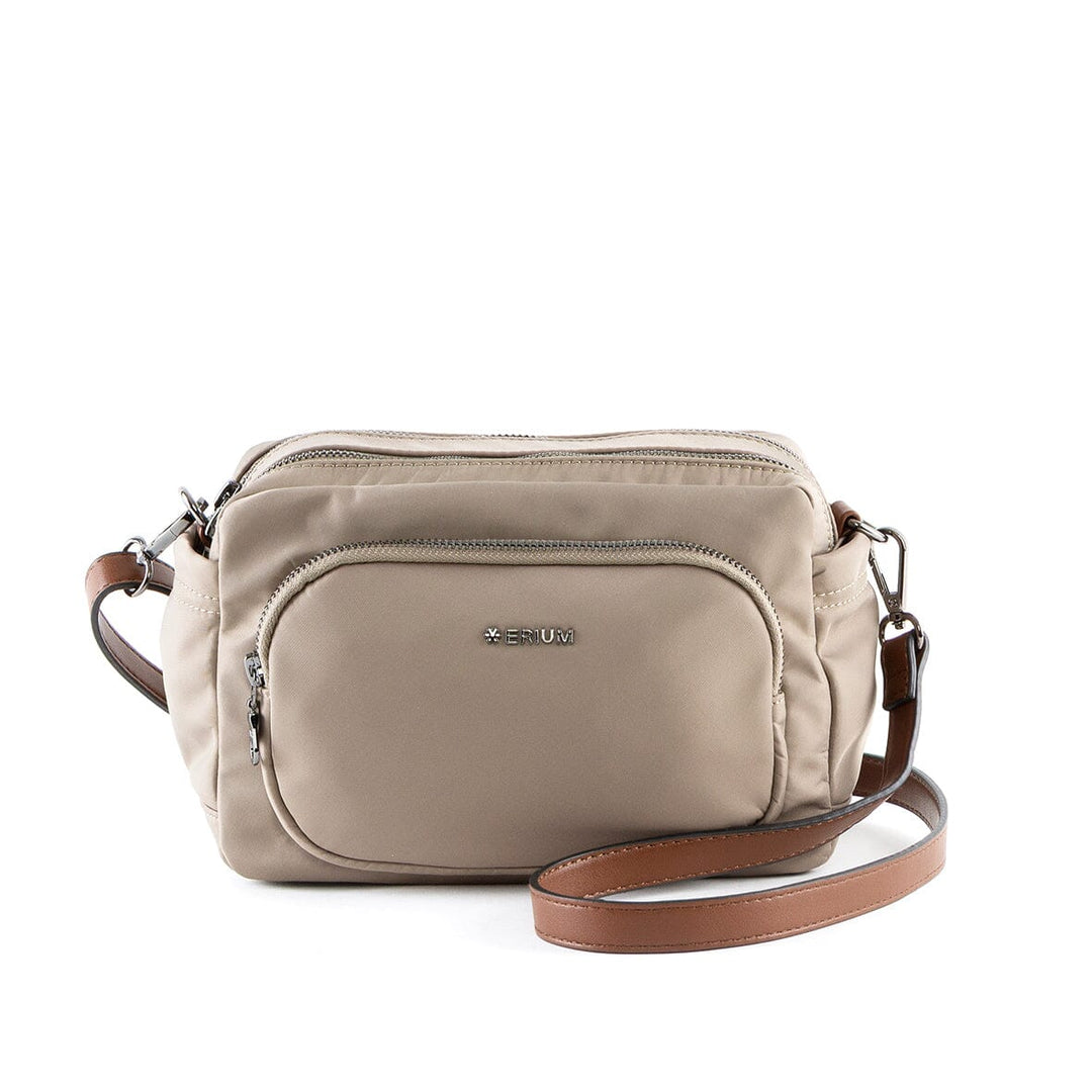Mala de tiracolo com 2 compartimentos em nylon Erium para Senhora Taupe 