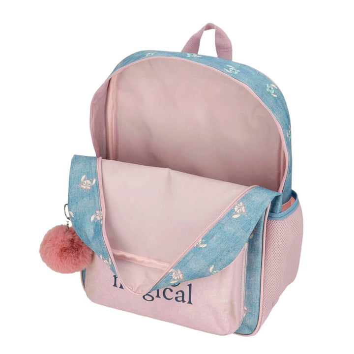 Mochila escolar 38cm c/ carro Stitch You Are Magical Azul 