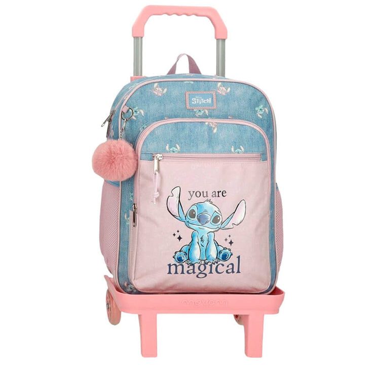 Mochila escolar 38cm c/ carro Stitch You Are Magical Azul 