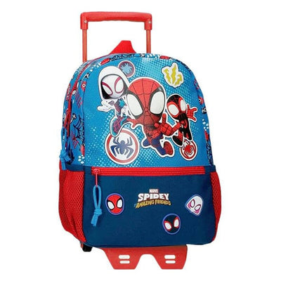 Mochila pré-escolar 32cm c/ carro Spidey Go Webs p/ menino Azul 